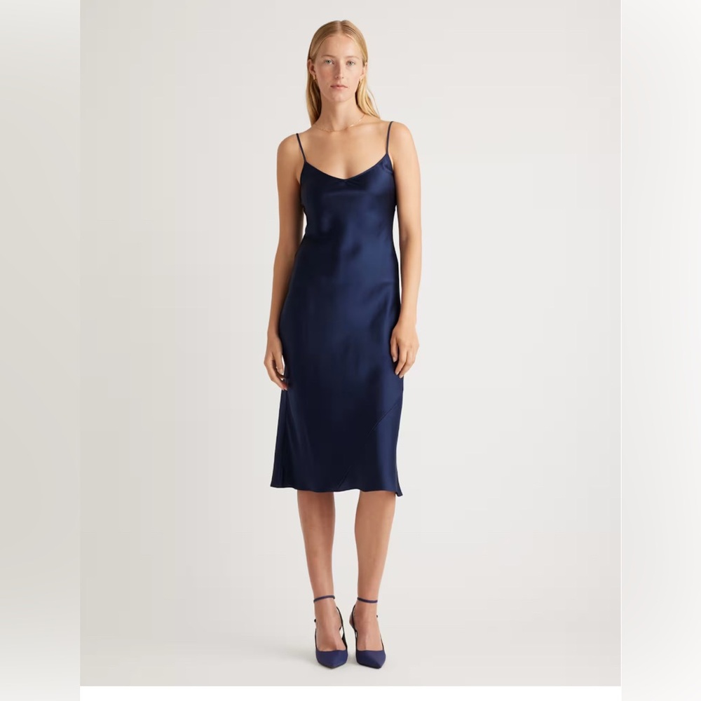 Blue 100% Washable Silk Slip Dress